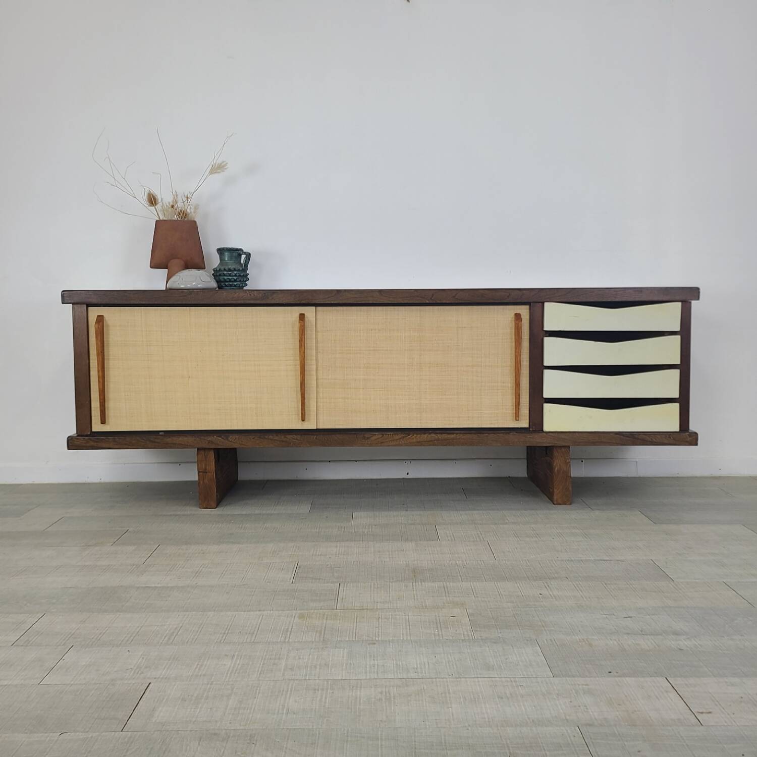 Vintage brutalist sideboard design 1970s