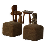 French mid-century cube poufs, a pair of lambswool stools, 1960s.