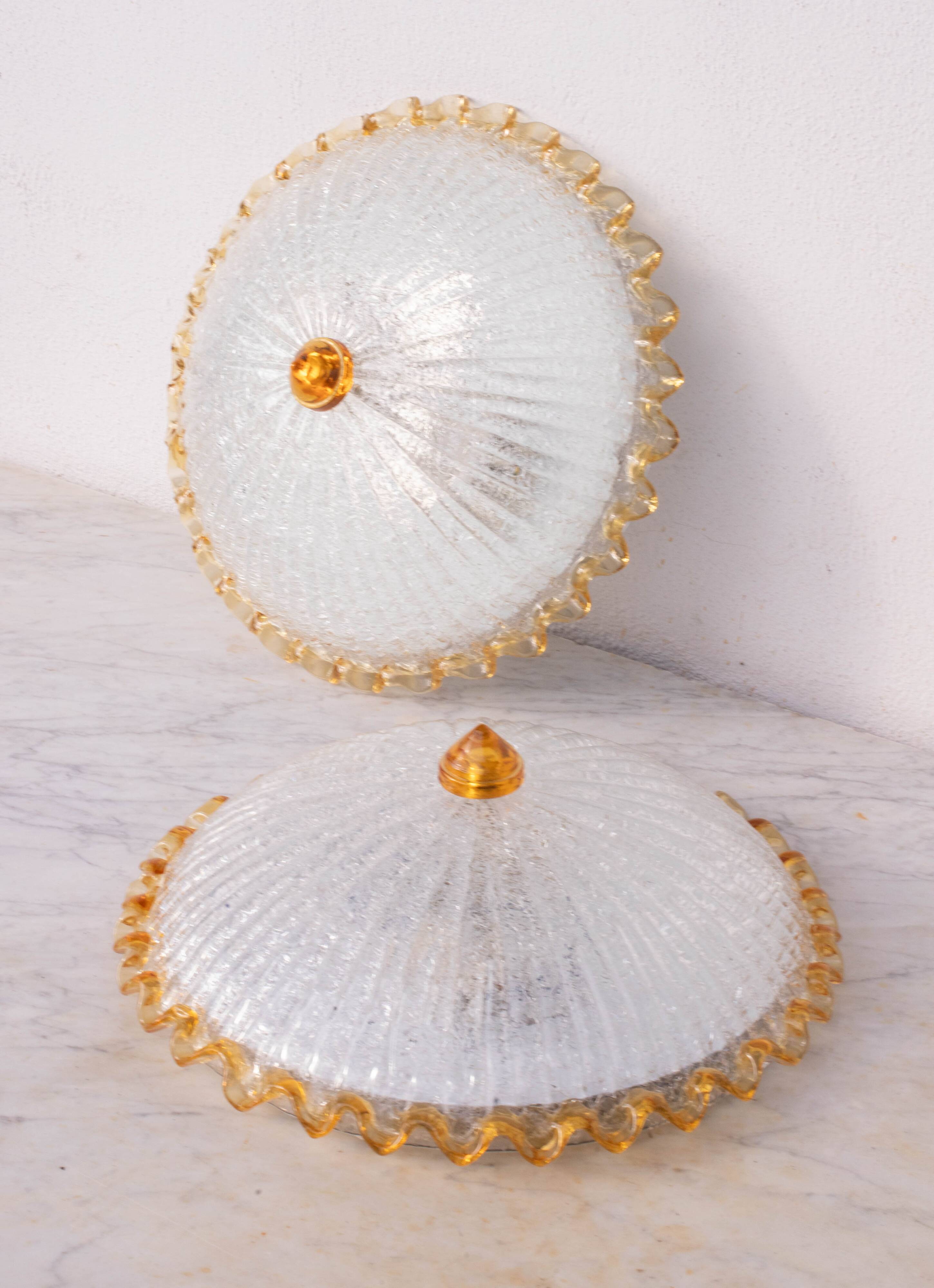 Set of 2 Italian Yellow Large Size Murano Glass Ceiling Fixture, Murano, 19