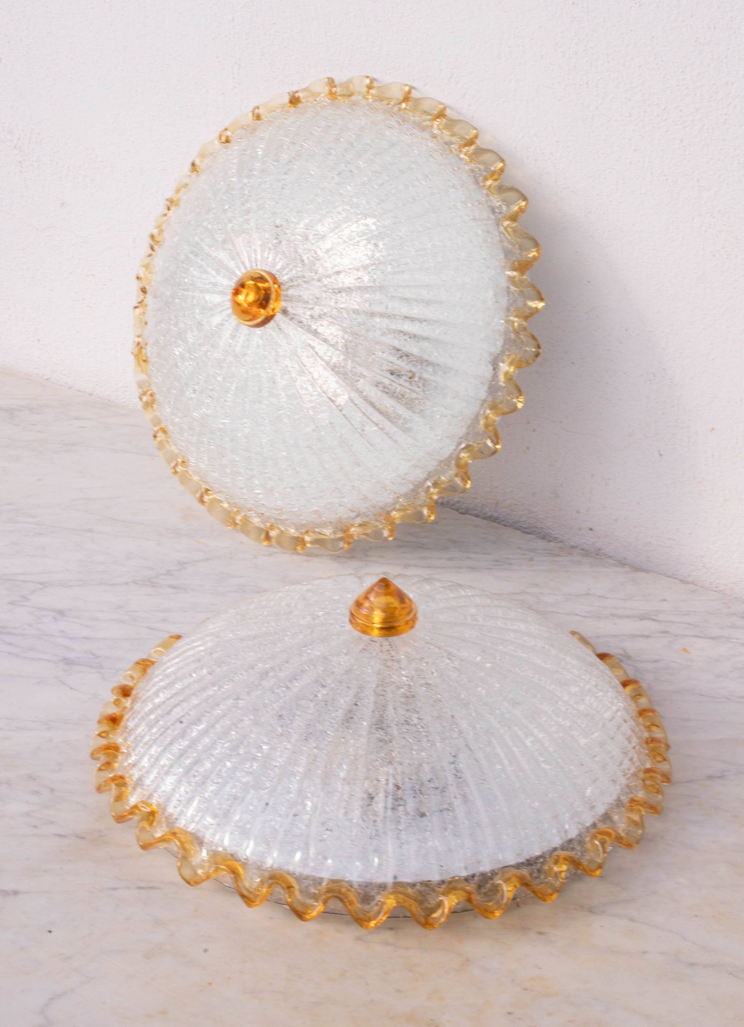 Set of 2 Italian Yellow Large Size Murano Glass Ceiling Fixture, Murano, 19