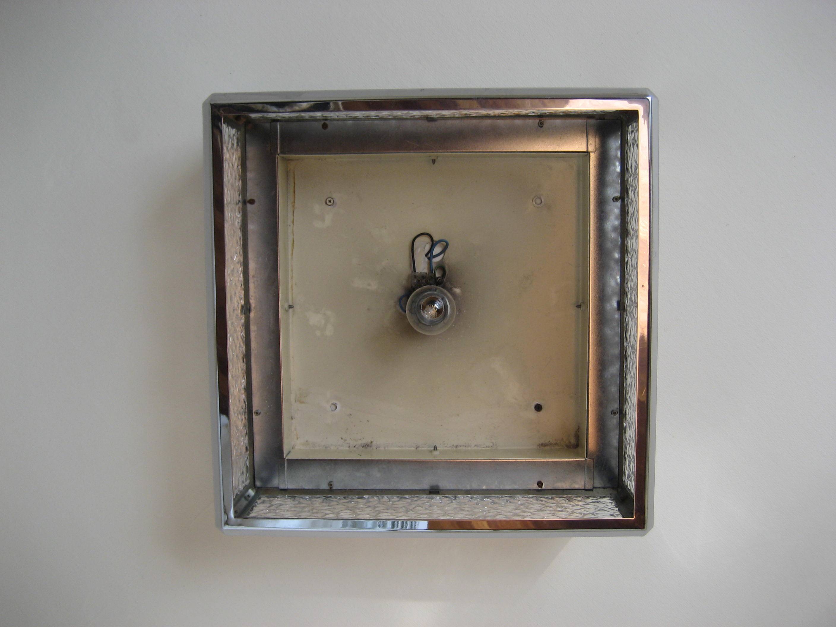 Vintage ceiling lamp with plastic sheets in chomed profiles 46x46 cm