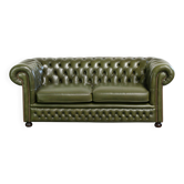 Green cow leather 2.5-seater Chesterfield sofa in English style