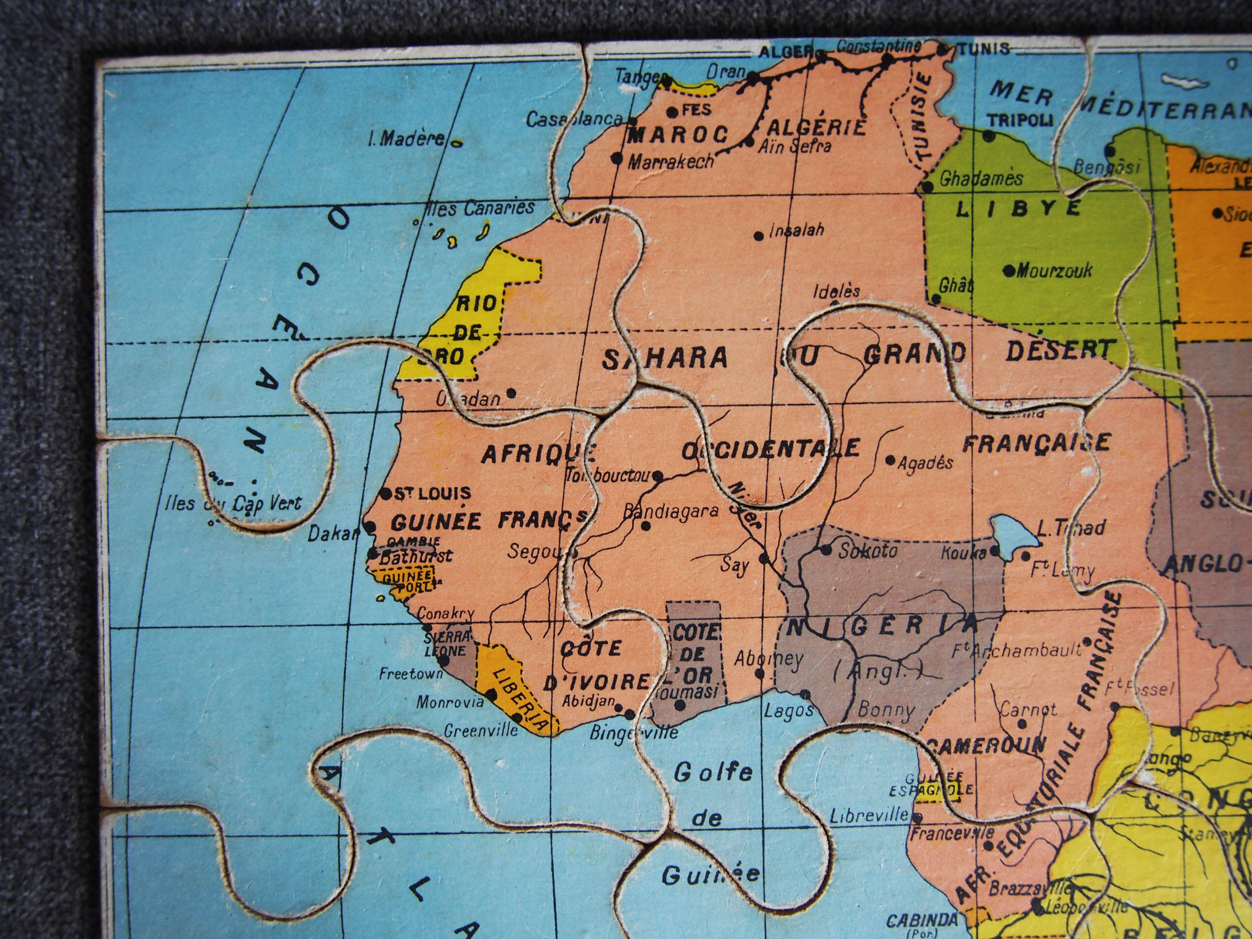 Old wooden Africa map puzzle