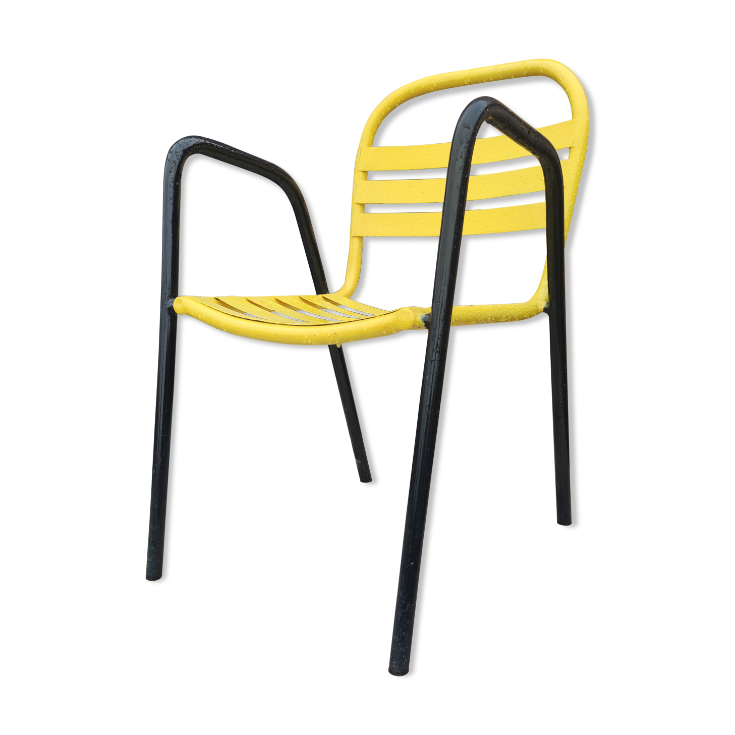 Fauteuil en acier peint noir et jaune vers 1950 dans le gout de Mallet Stevens