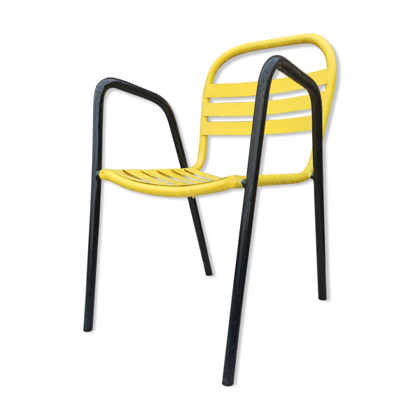 Fauteuil en acier peint noir et jaune vers 1950 dans le gout de Mallet Stevens