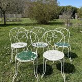Set of 5 wrought iron garden chairs – openwork seats