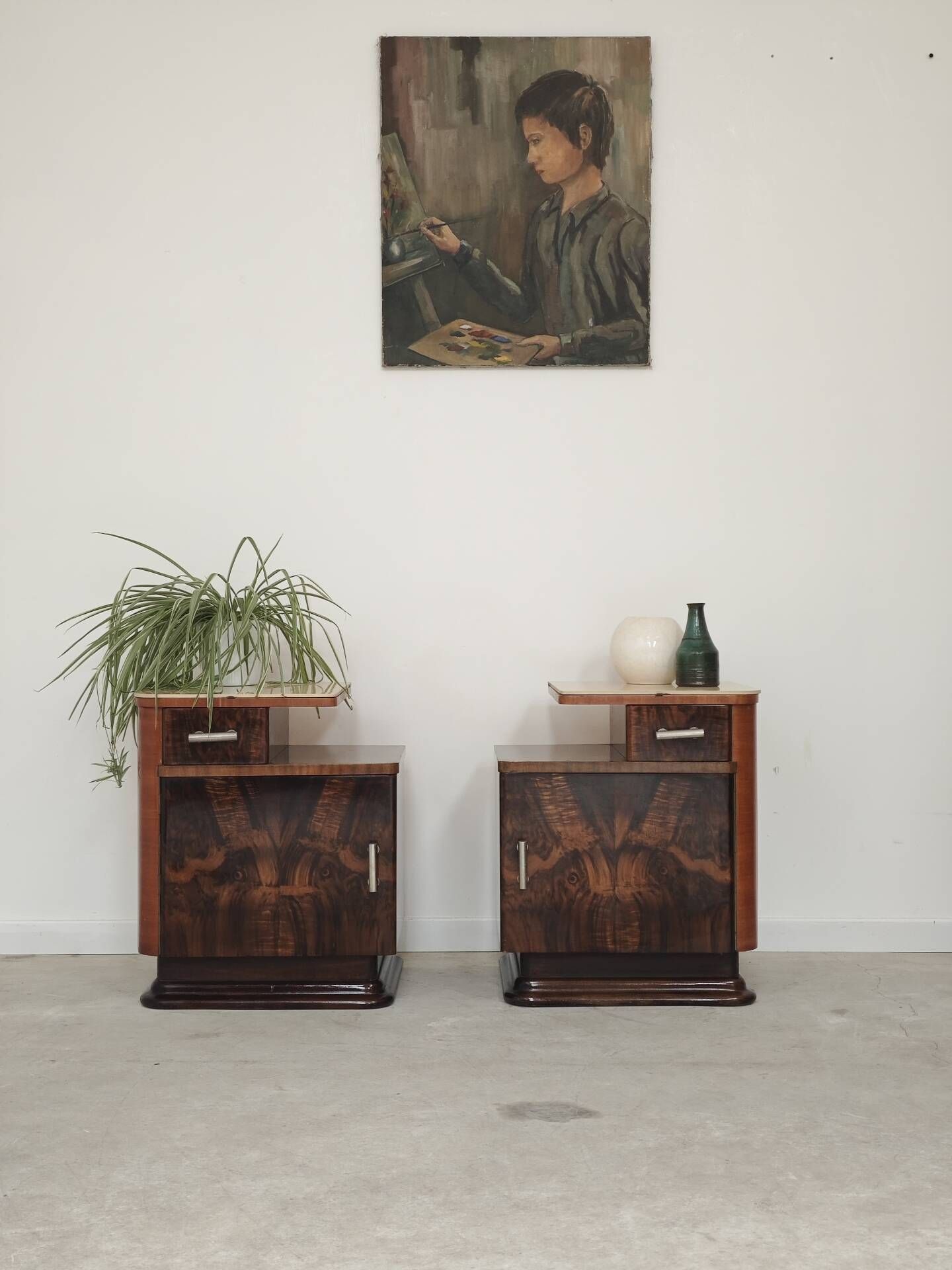 Pair of bedside tables by Jindrich Halabala for Up Zavody art deco 1950