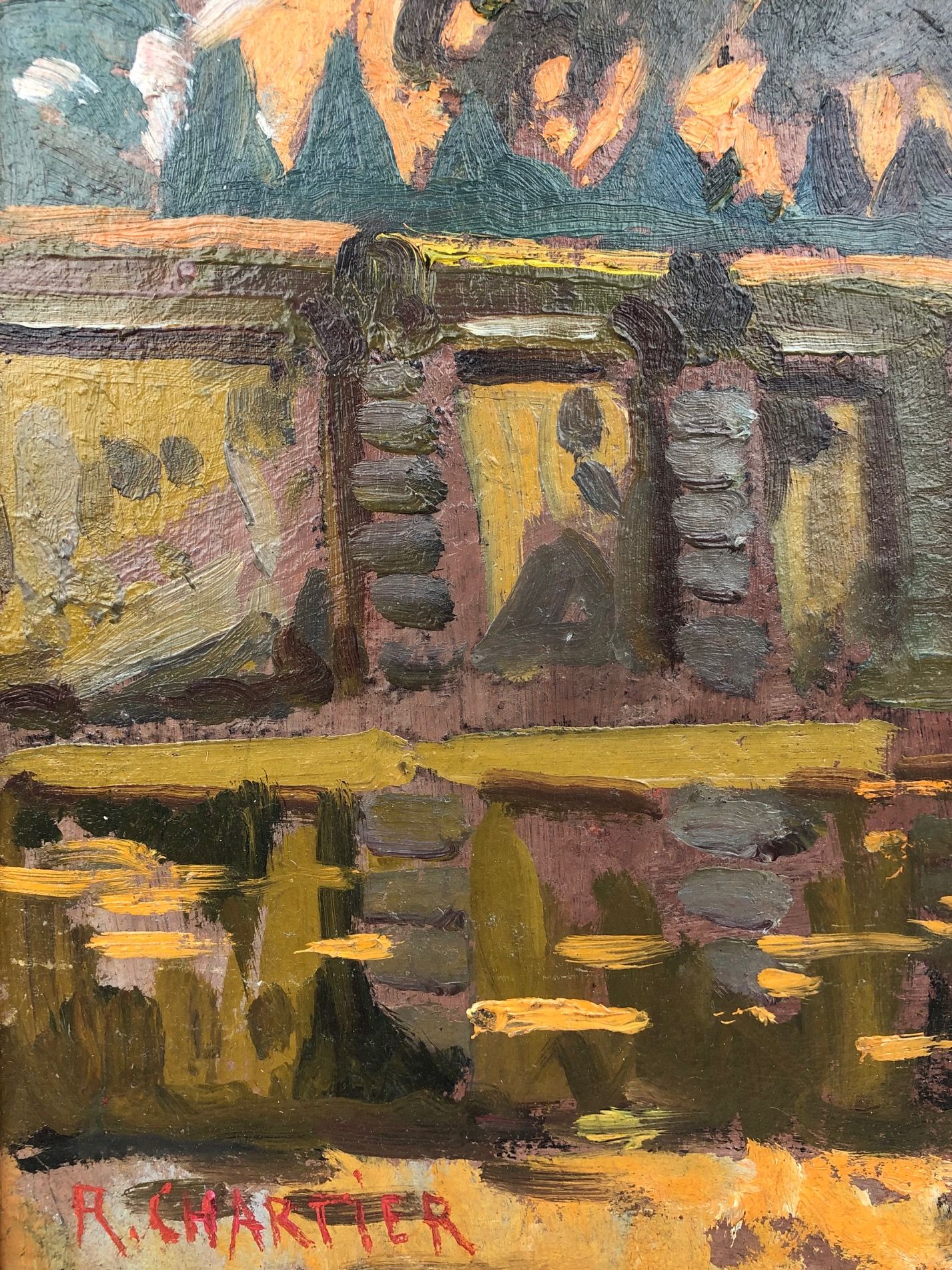 Oil on panel "Park of the Palace of Versailles" signed R. Chartier, late 19th century.