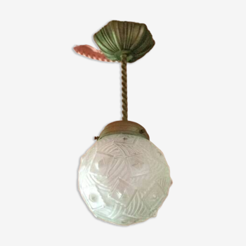 Suspension art déco, suspension boule verre moulé art déco, lampe de plafond, ceiling lamp