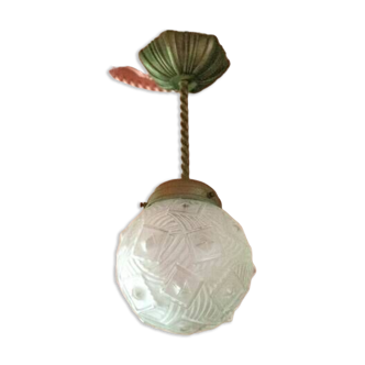 Art deco suspension, art deco molded glass ball suspension, ceiling lamp, ceiling lamp