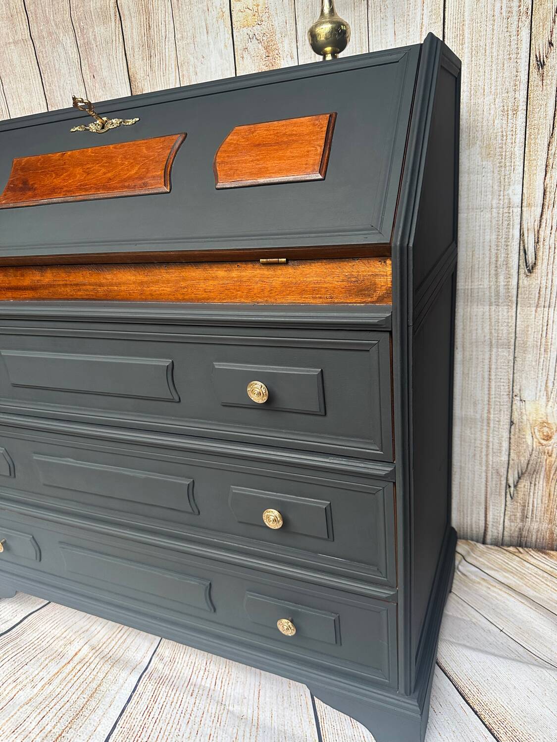 Wooden and black secretary desk