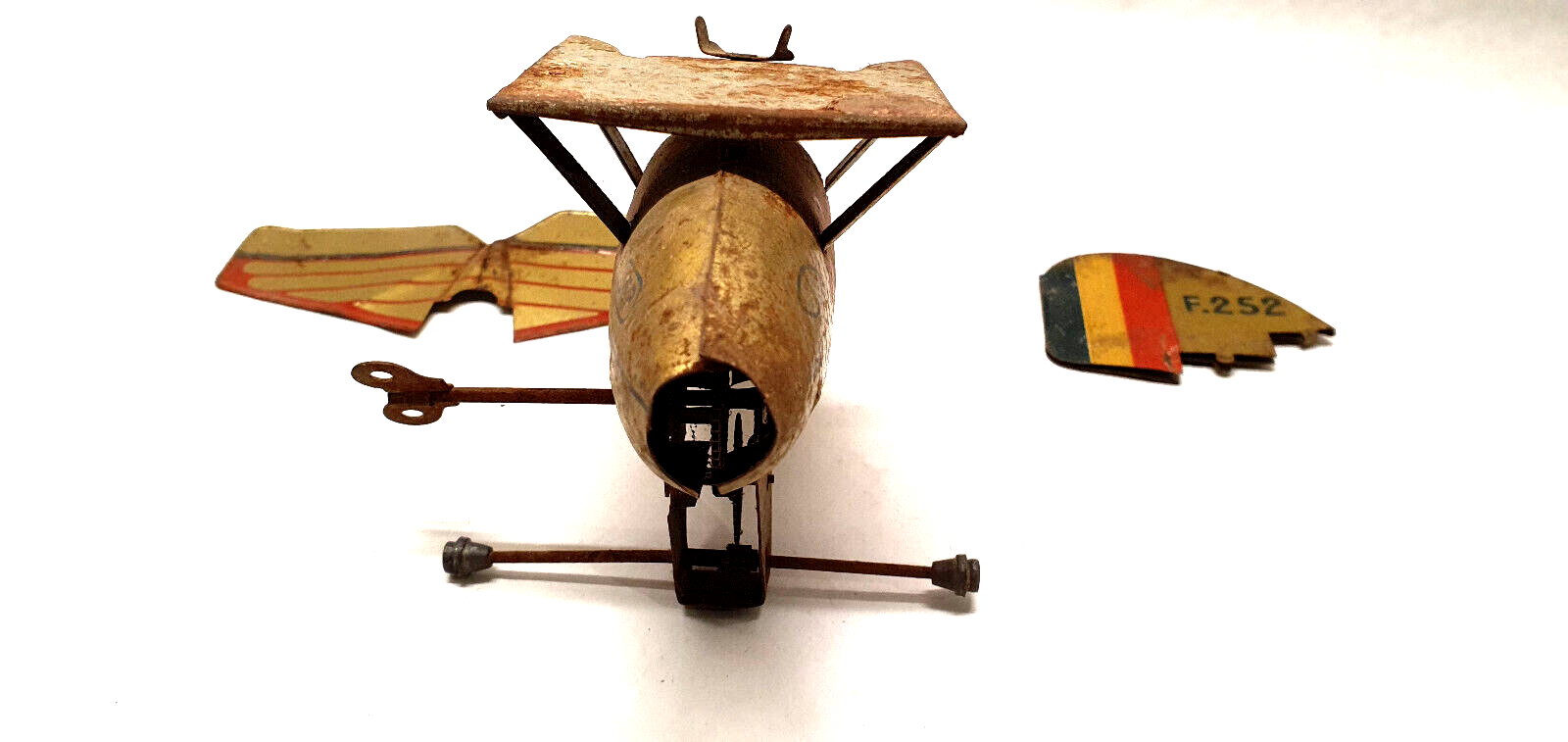 Old jep sheet metal airplane toy united France f252 stork squadron for part