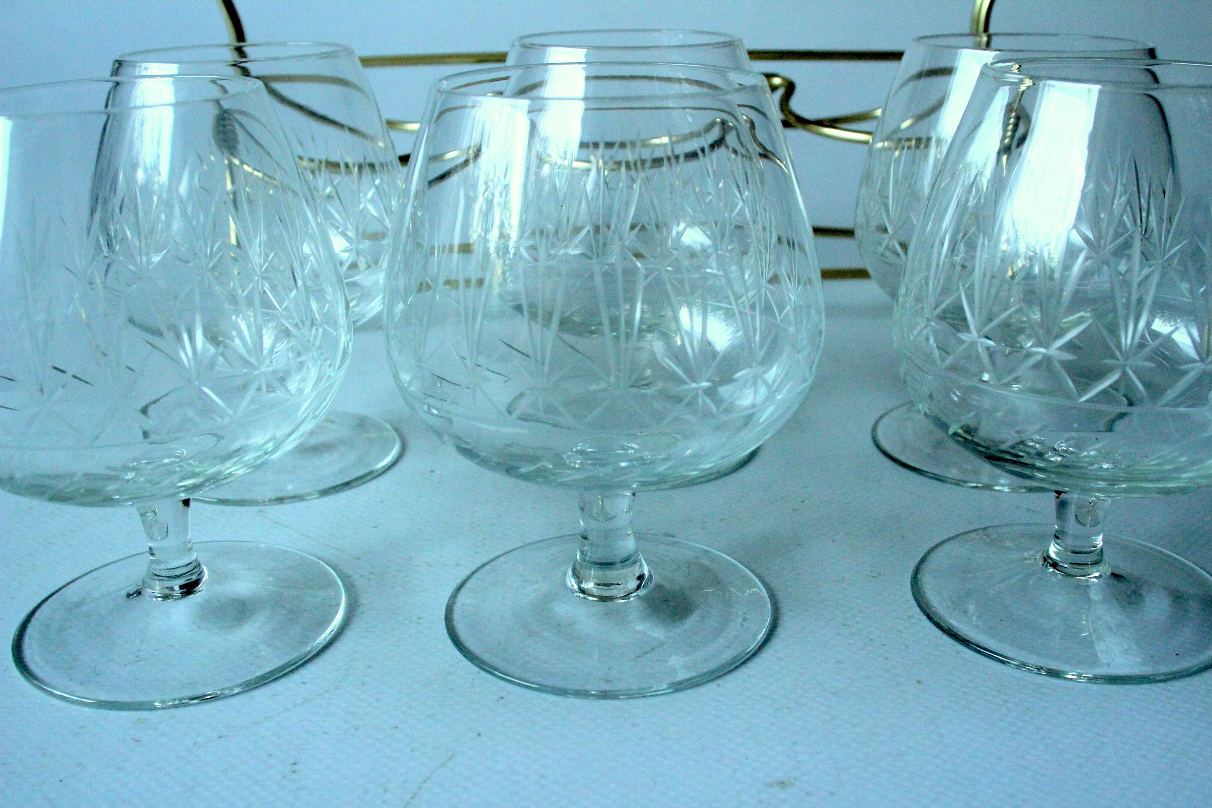 1950s - 6 cognac glasses on a brass tray as a set - Vintage