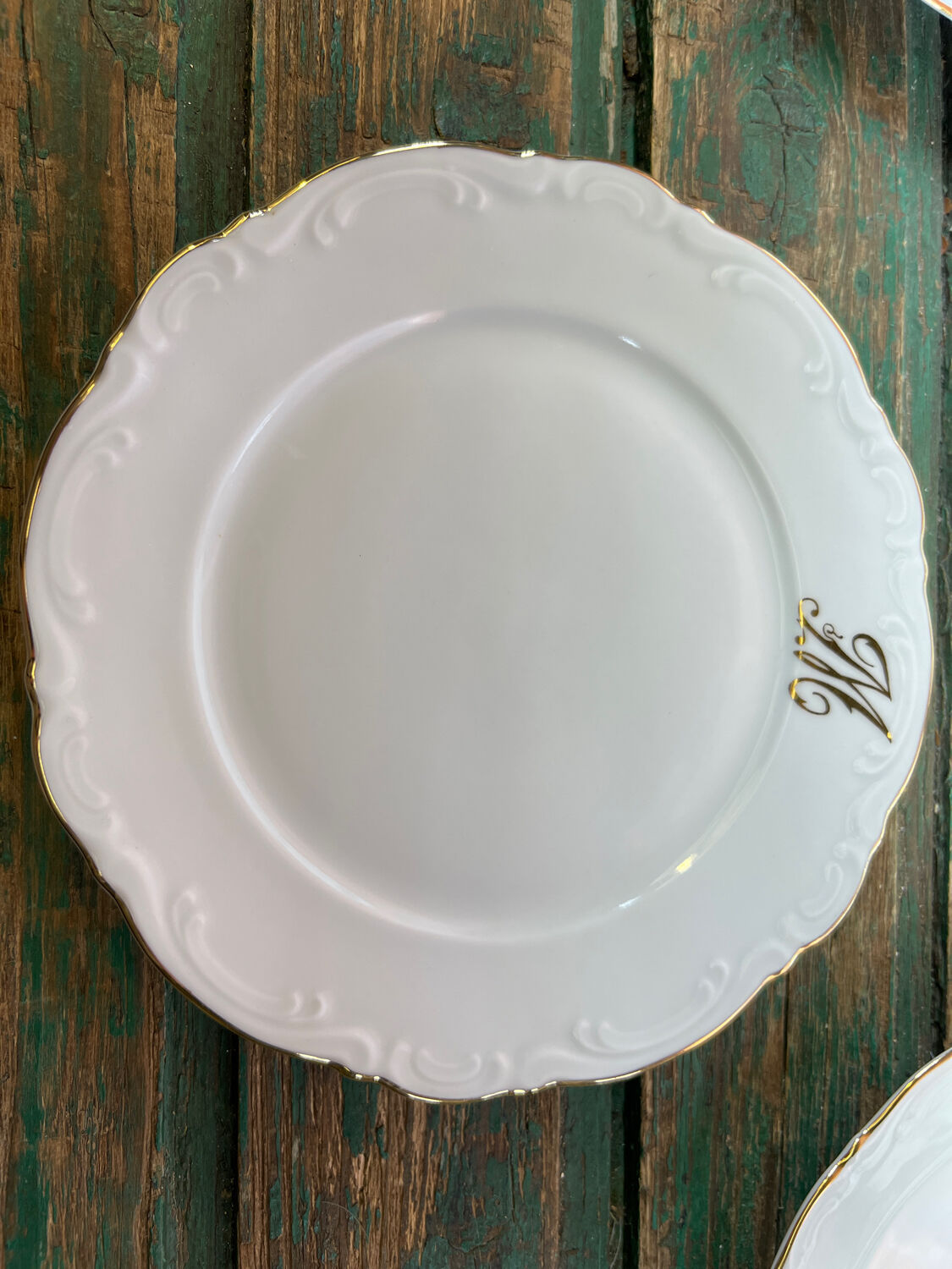 6 plates golden white dessert monogram