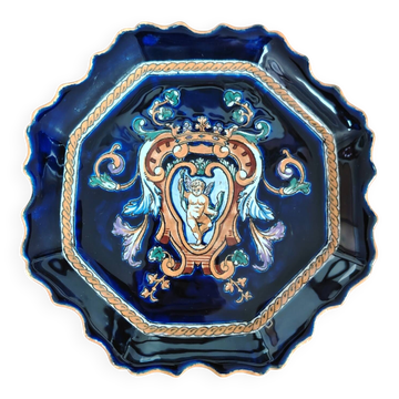 Coupelle vide-poche faïence de Gien Renaissance fond bleu D20 cm