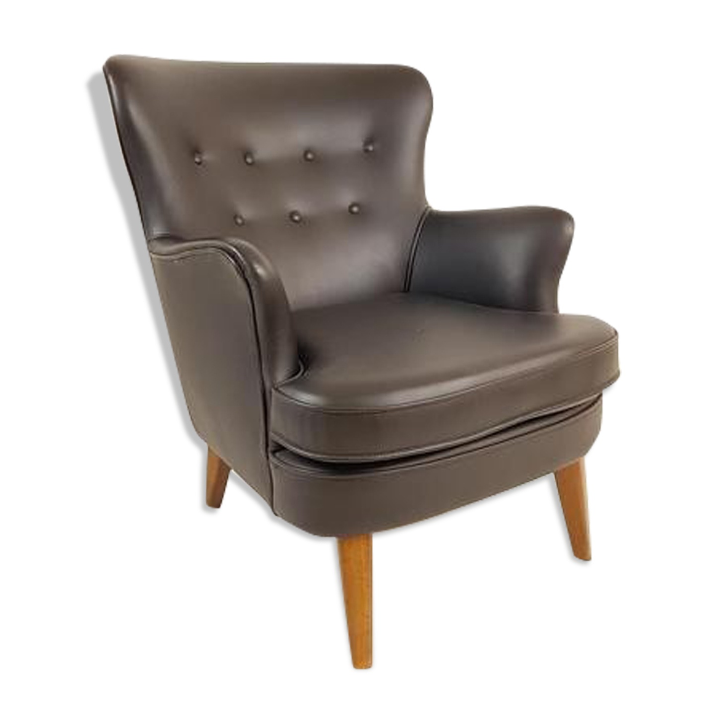 Armchair Artifort model Theo Ruth black leather skaï