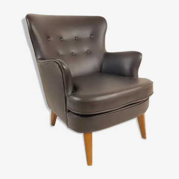 Armchair Artifort model Theo Ruth black leather skaï