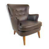 Armchair Artifort model Theo Ruth black leather skaï