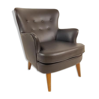 Armchair Artifort model Theo Ruth black leather skaï