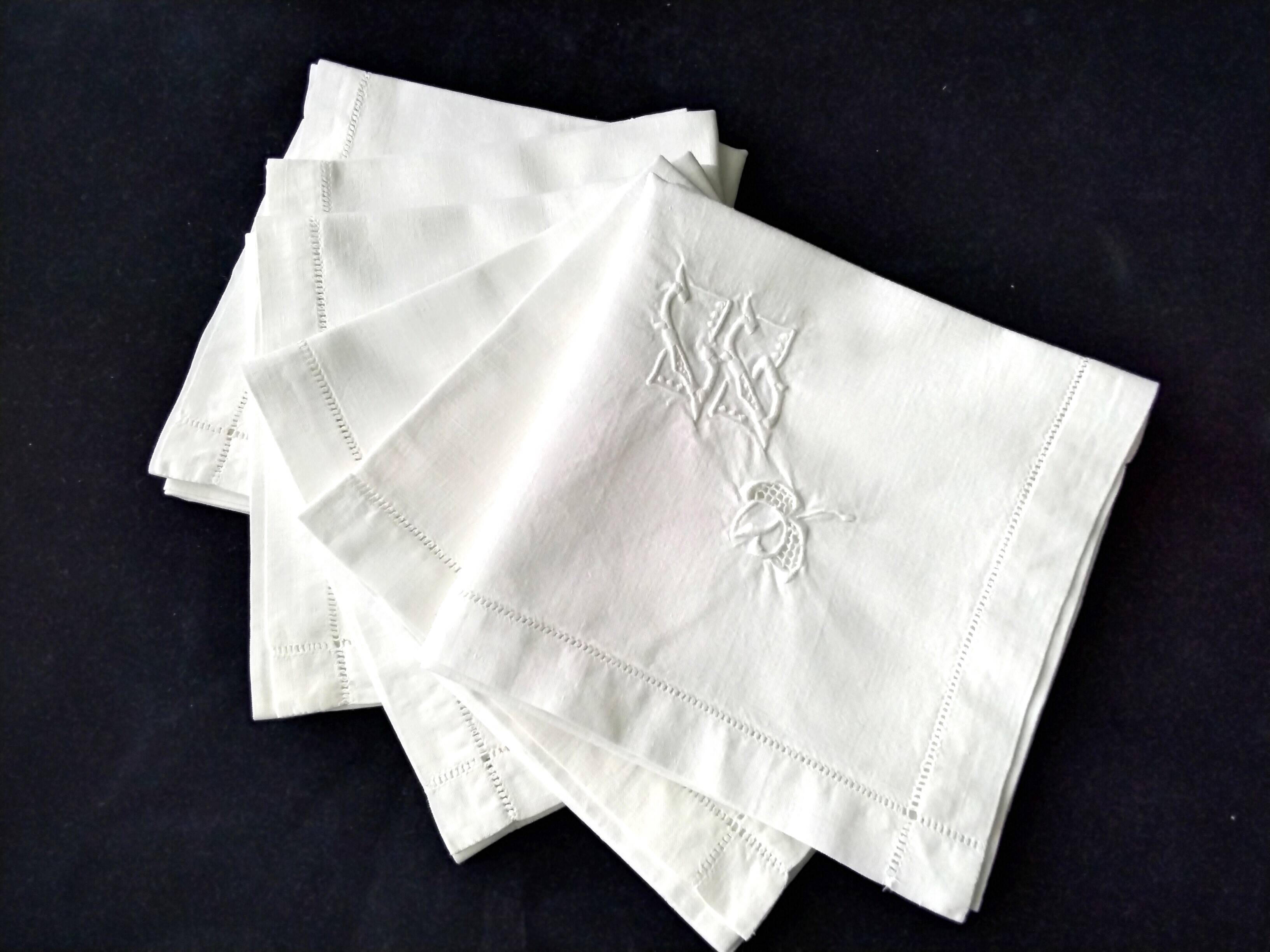 6 old white cotton napkins monogrammed “CG”
