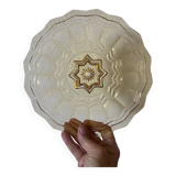 Honey-colored pressed and cut glass serving plate, 1930s