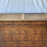 Vintage Louis Philippe chest of drawers in burr walnut and gray marble