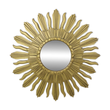 Miroir Soleil Vintage Miroir Sunburst Convexe Résine Dorée 48cm