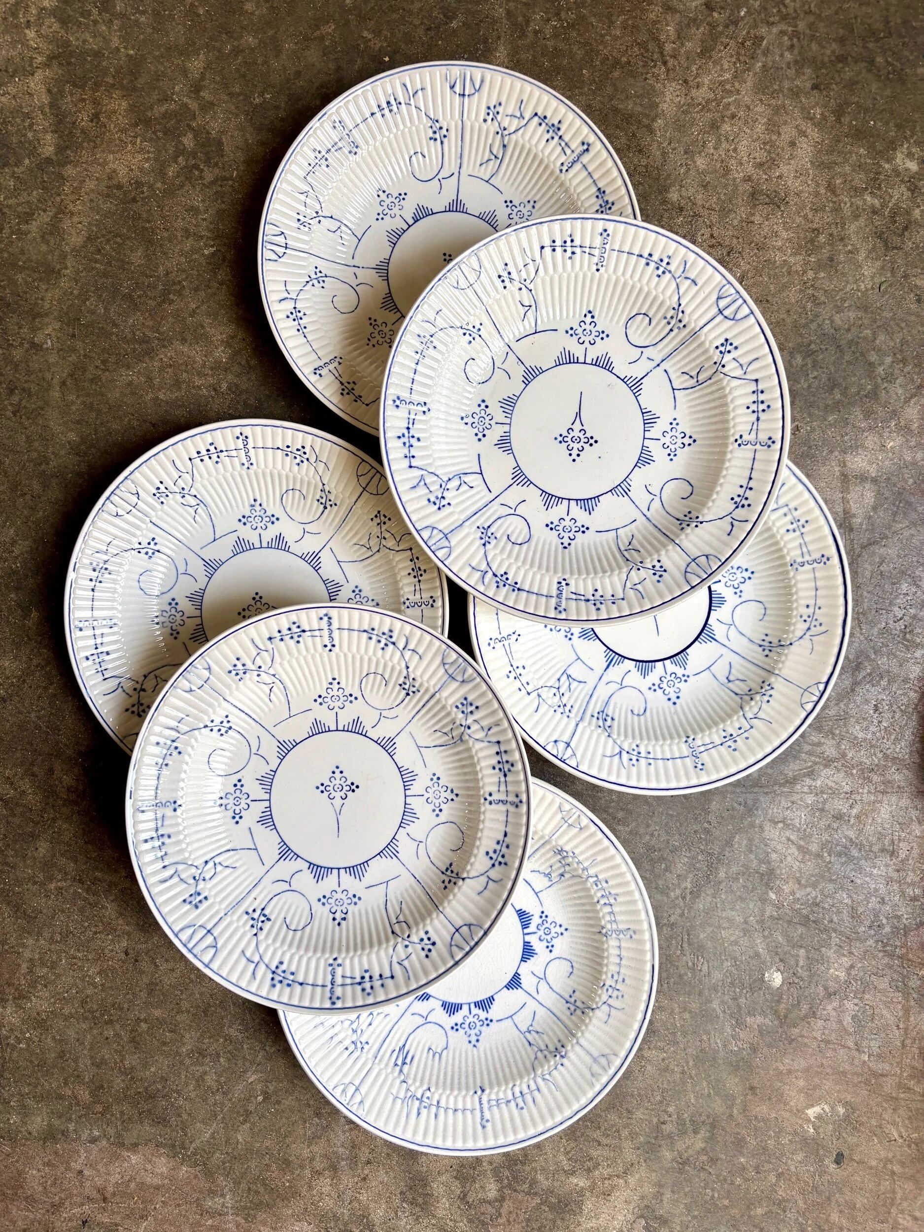 6 deep plates Boch La Louvière in blue glazed earthenware, "Copenhagen" service - 1920s-30s