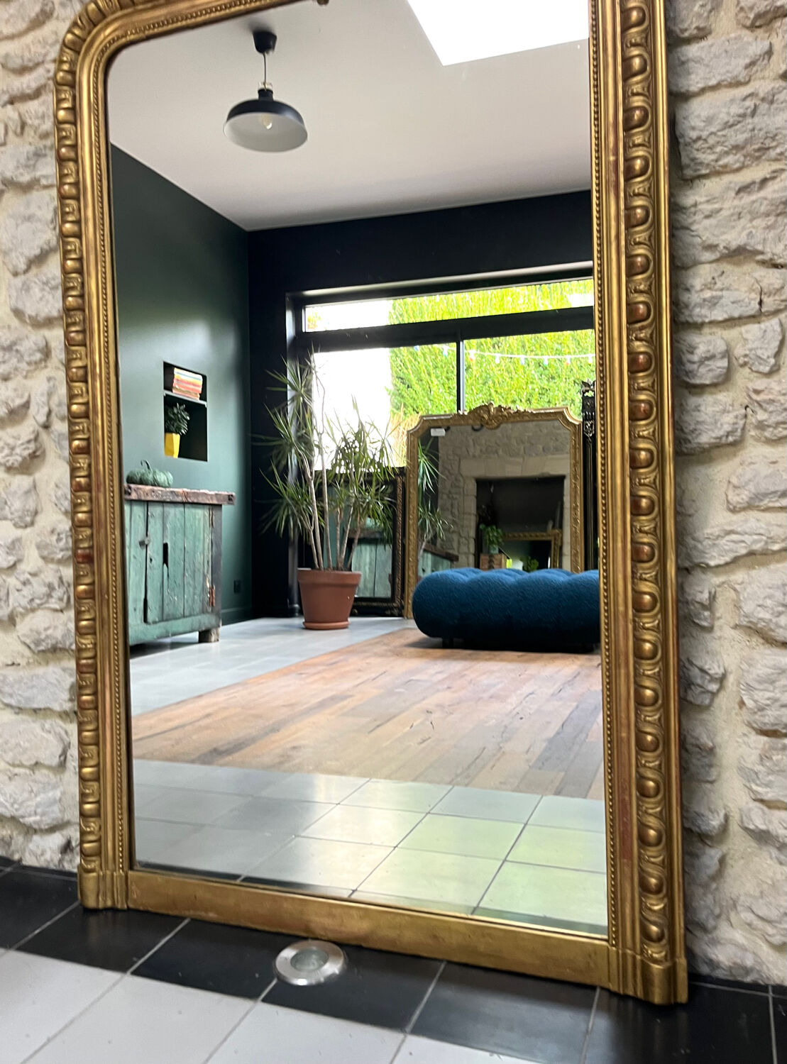 Antique Louis-Philippe fireplace mirror with pediment and pearls 157