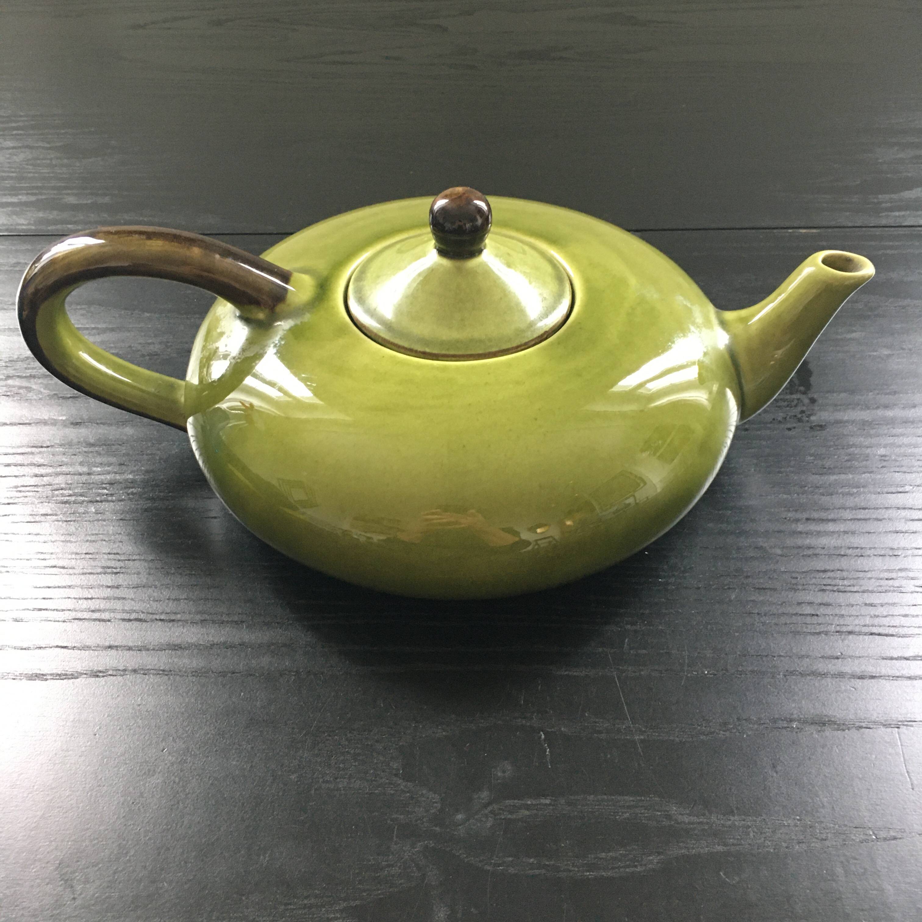 Large olive green Provençal teapot