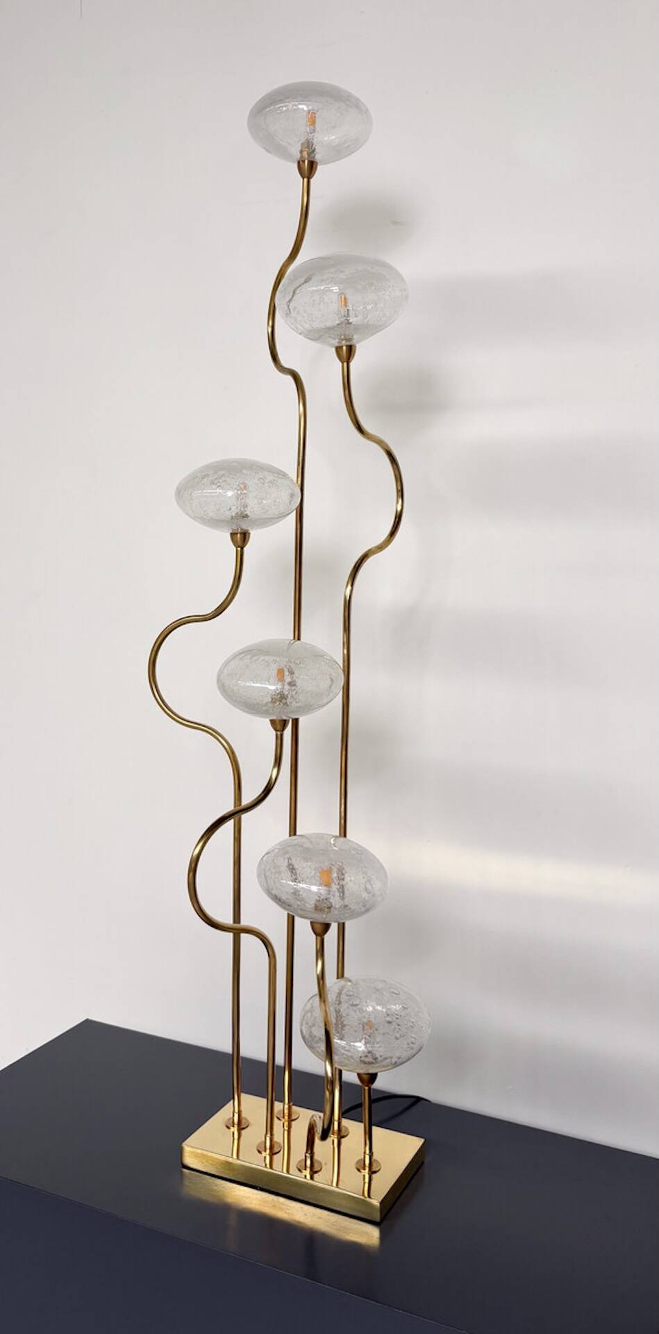 Contemporary Floor Lamp, Brass and Glass, Italy