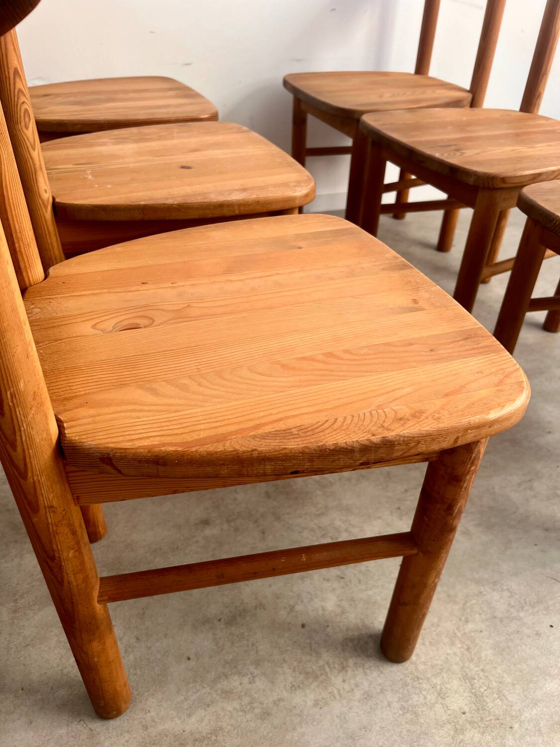 Lot de 6 chaises en pin massif design scandinave Reiner Daumiller vintage années 70