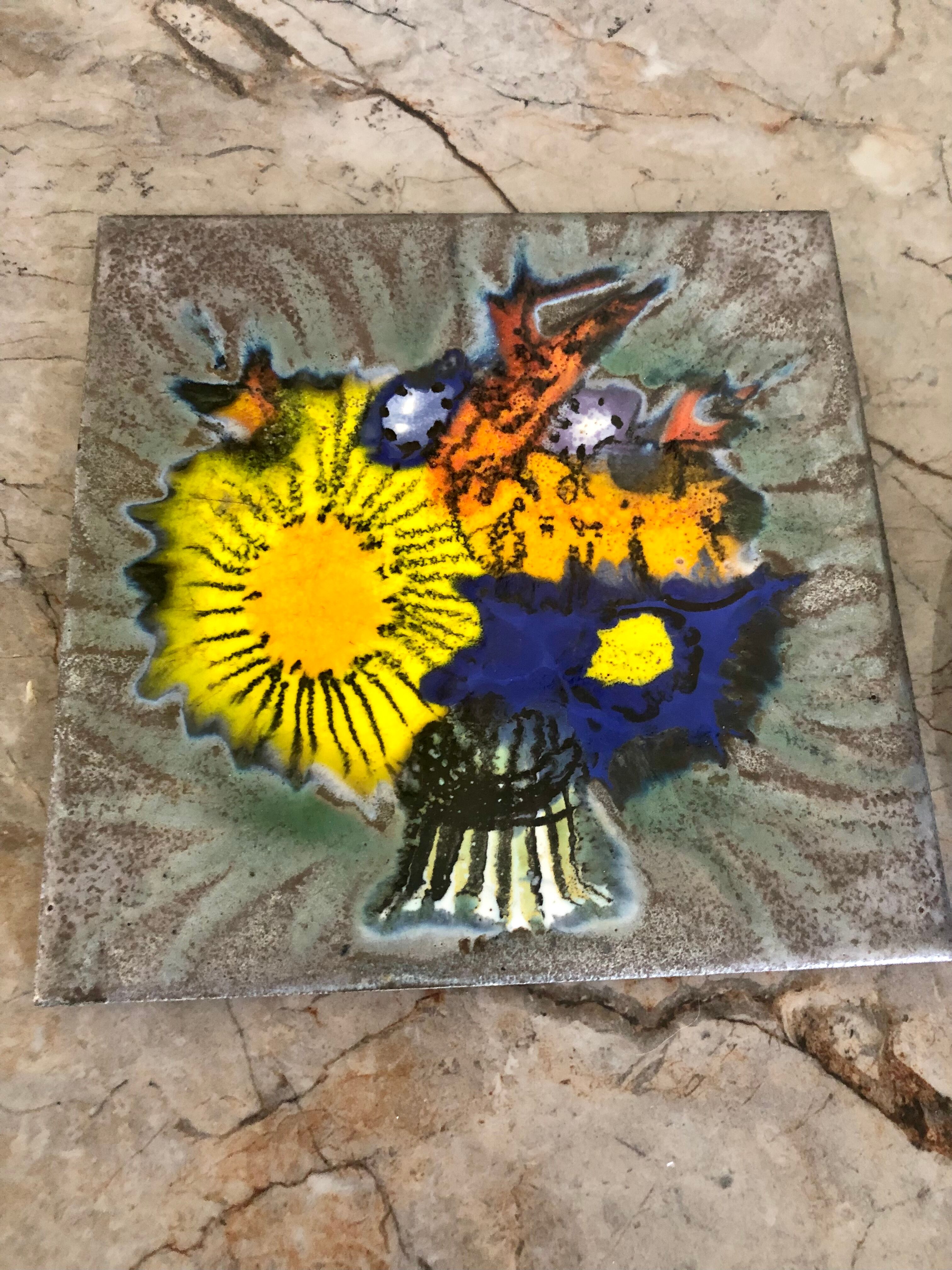 Matching biscuit earthenware dish and tile