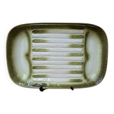 Asparagus serving dish Moulin des Loups decorated in Grand feu barbotine style.