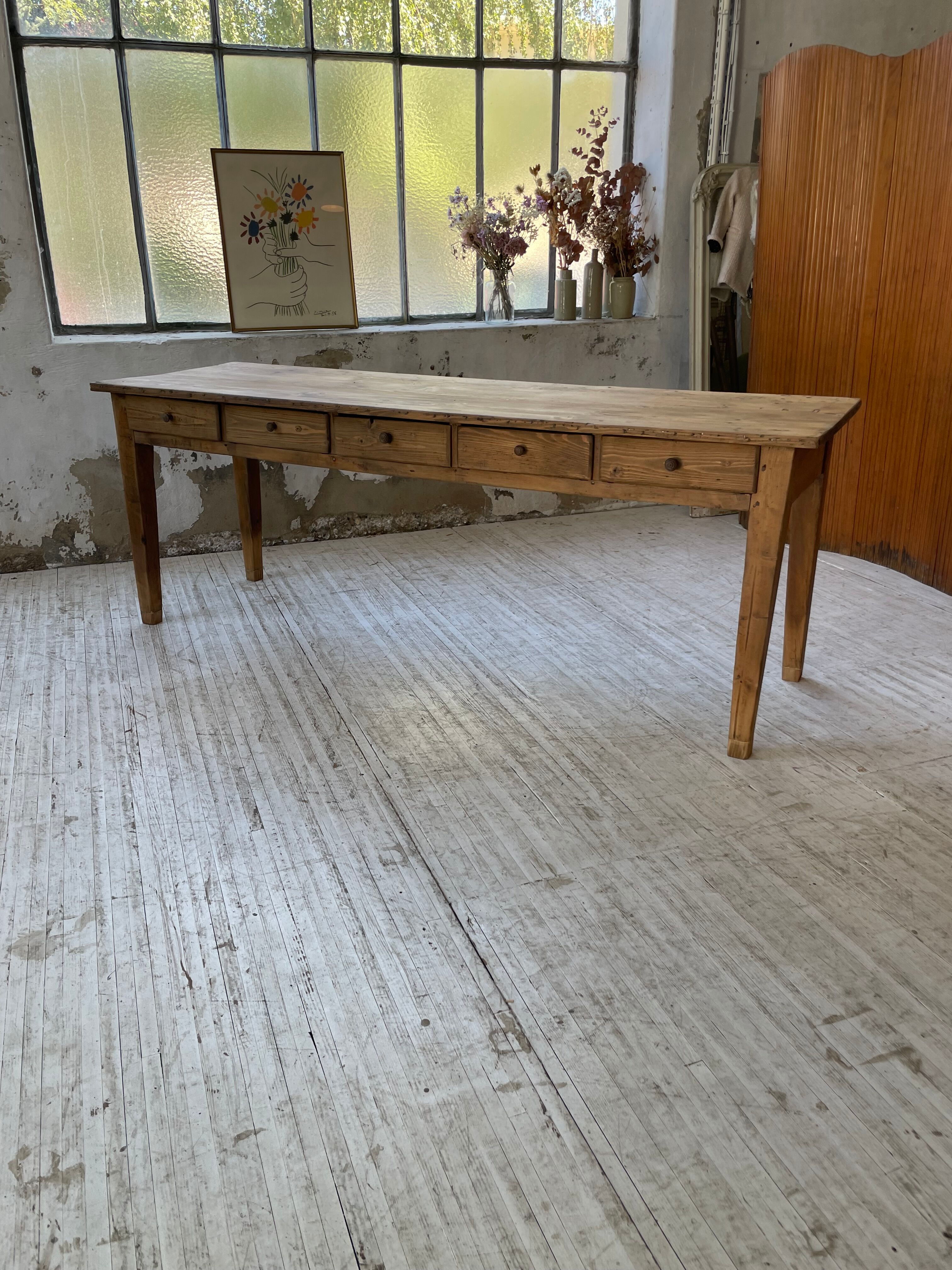 Farmhouse table pine multi-drawers