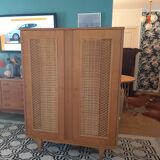 Vintage wooden and rattan cabinet