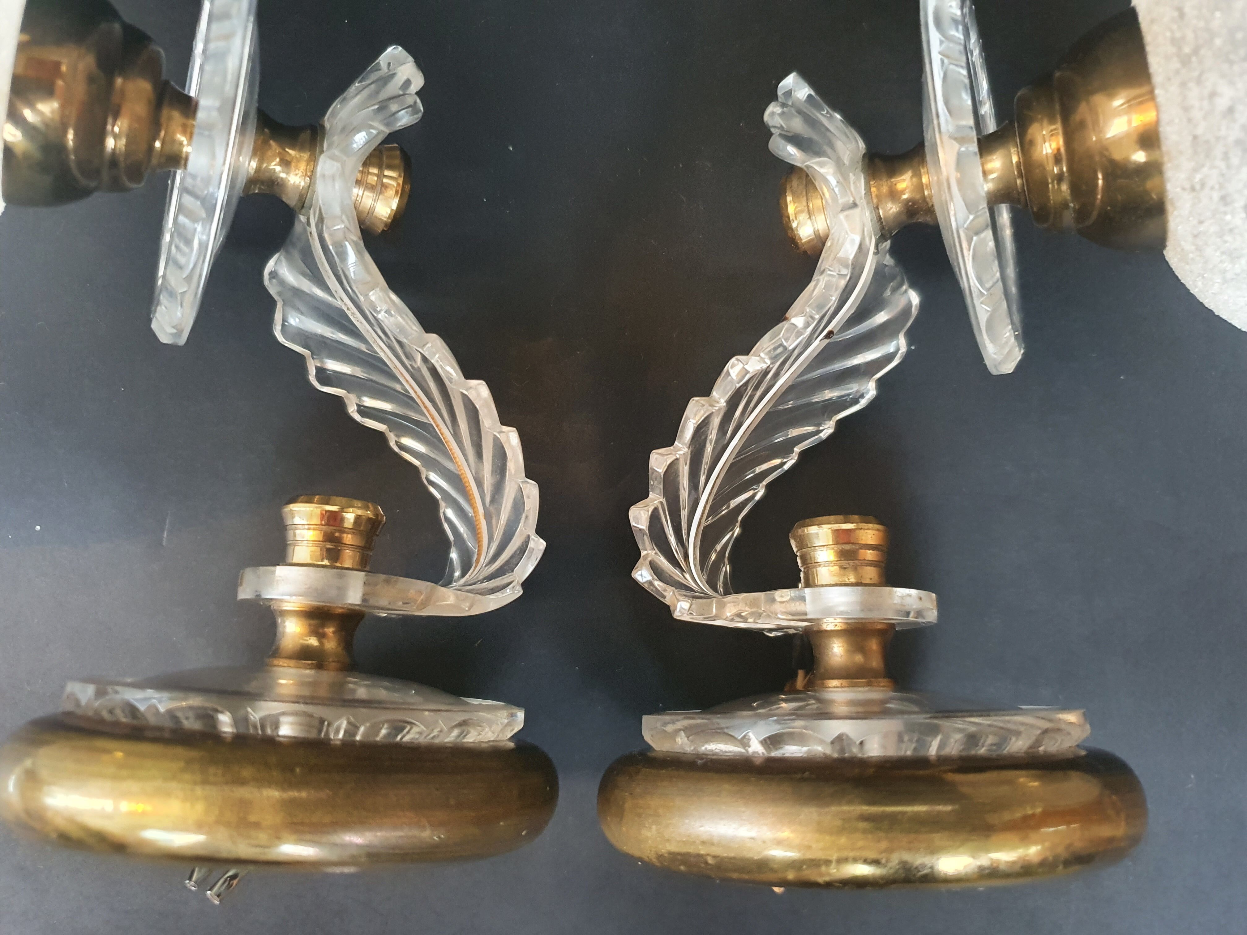 Paire d'appliques vintage en verre sablé et doré
