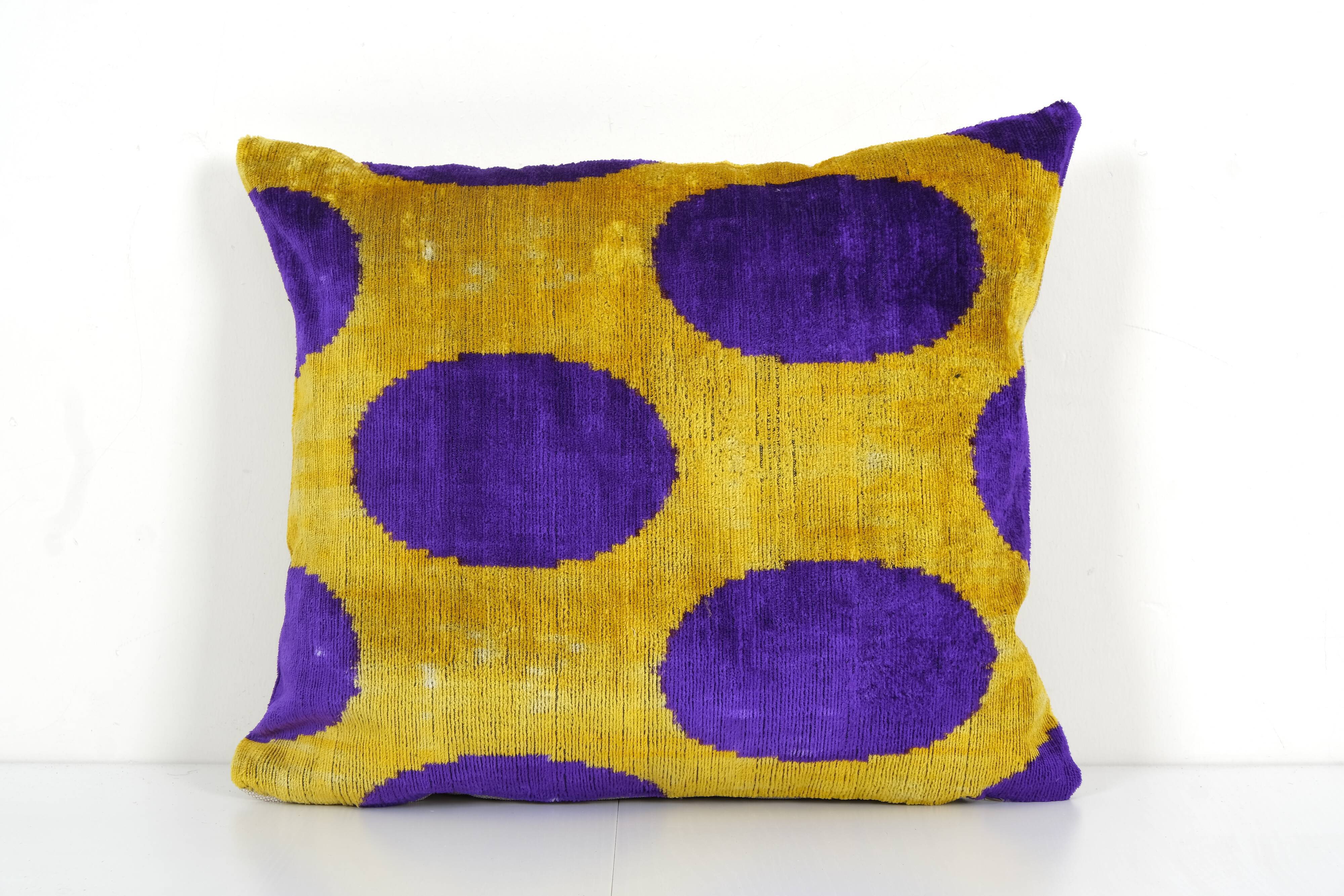 Velvet ikat cushion dots purple
