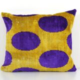 Velvet ikat cushion dots purple