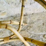 Round bamboo and rattan coffee table with glass top, circa 1960s