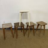 Série de 5 tabourets d'atelier en bois vintage