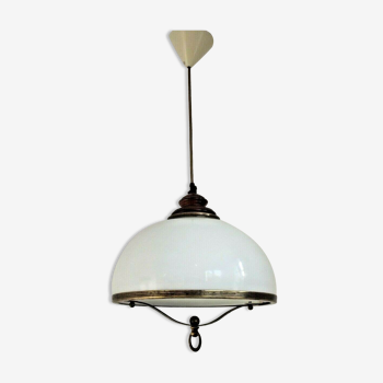 Suspension blanc opaline bronze et bois