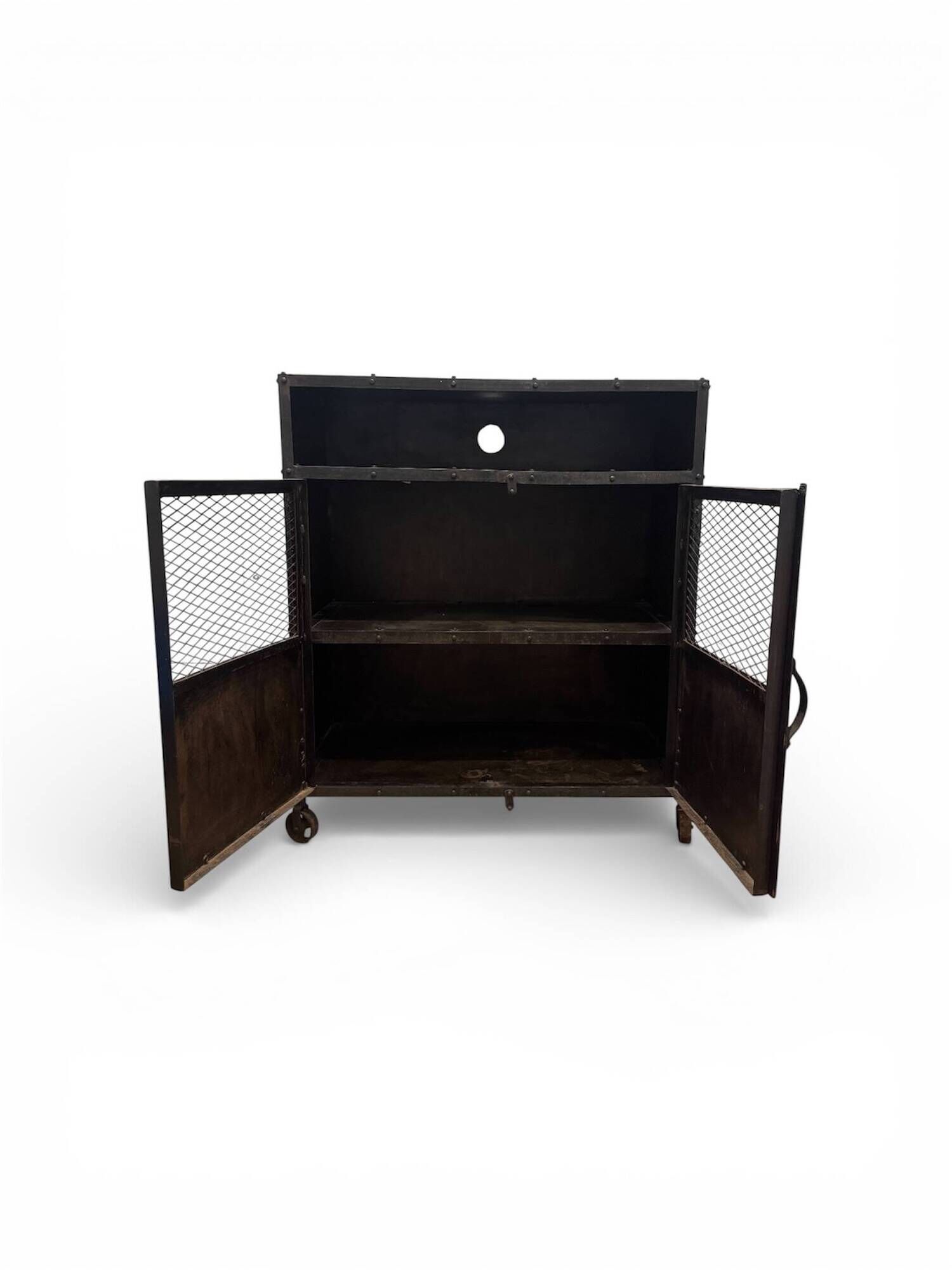 Industrial Vintage Metal Bar Cabinet in Iron and Steel with Mesh Doors