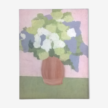 Peinture "bouquet vert et blanc"