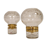 Pair of solid clear crystal candlesticks in modern Scandinavian style Orrefors Sweden