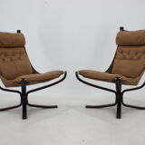 Sigurd Ressell Pair of Falcon Chairs Leather by Vatne Møbler Norway