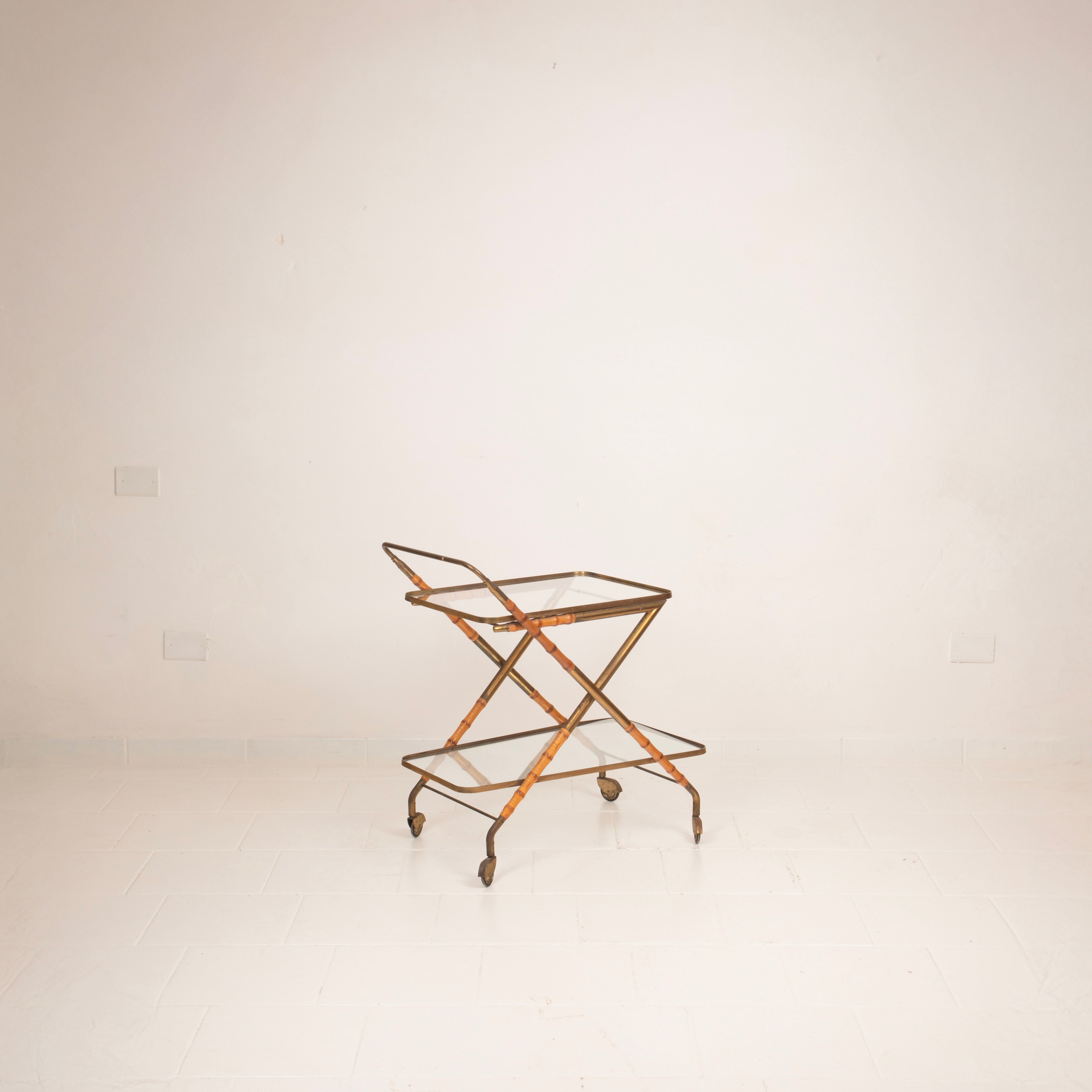 Cesare Lacca Cart in Faux Bamboo and Brass, 1950