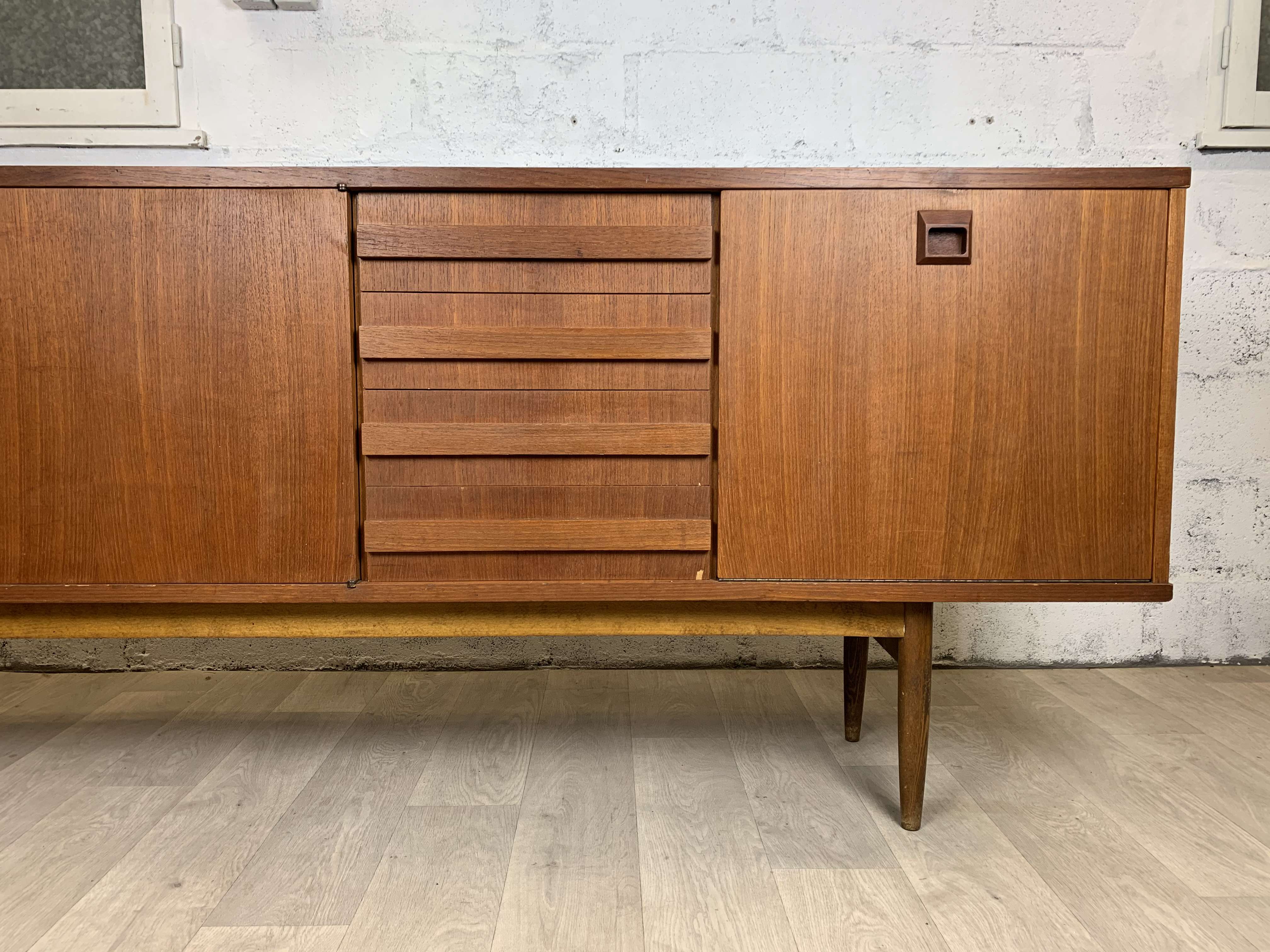 Vintage Scandinavian teak sideboard signed Eros, 60s