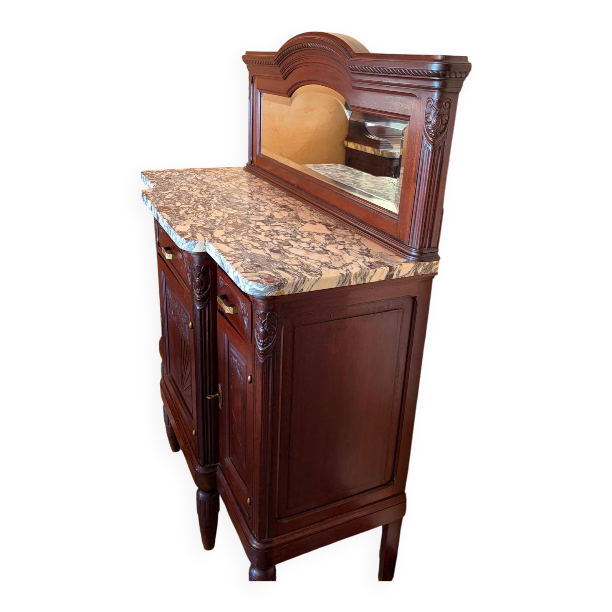 Buffet Art déco en bois, miroir et marbre