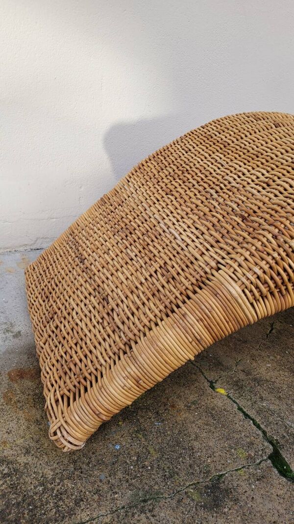 Chaise longue transat lit de repos en rotin vintage -1970s